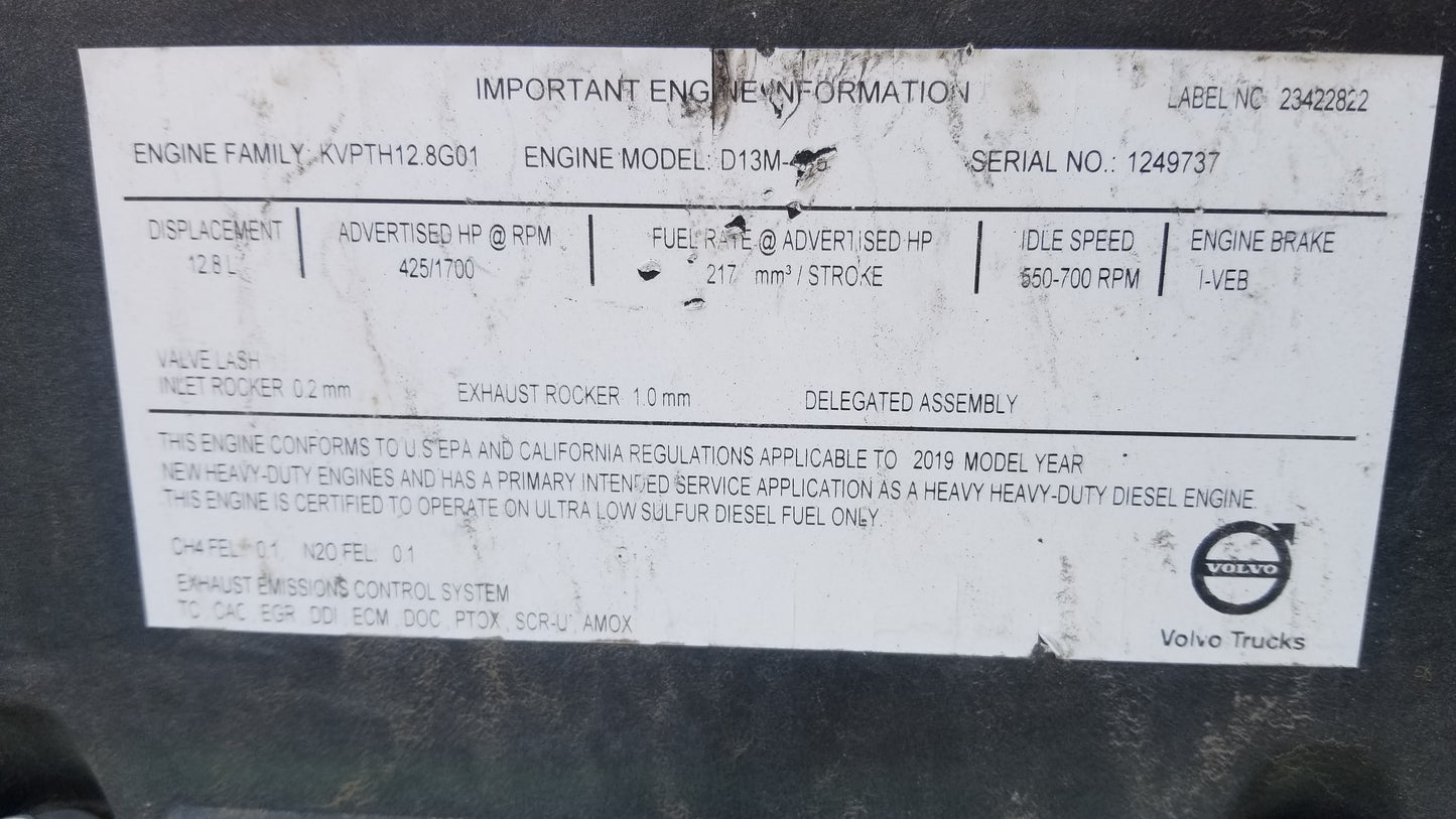 2020 VOLVO D13 ENGINE 186,000 MILES