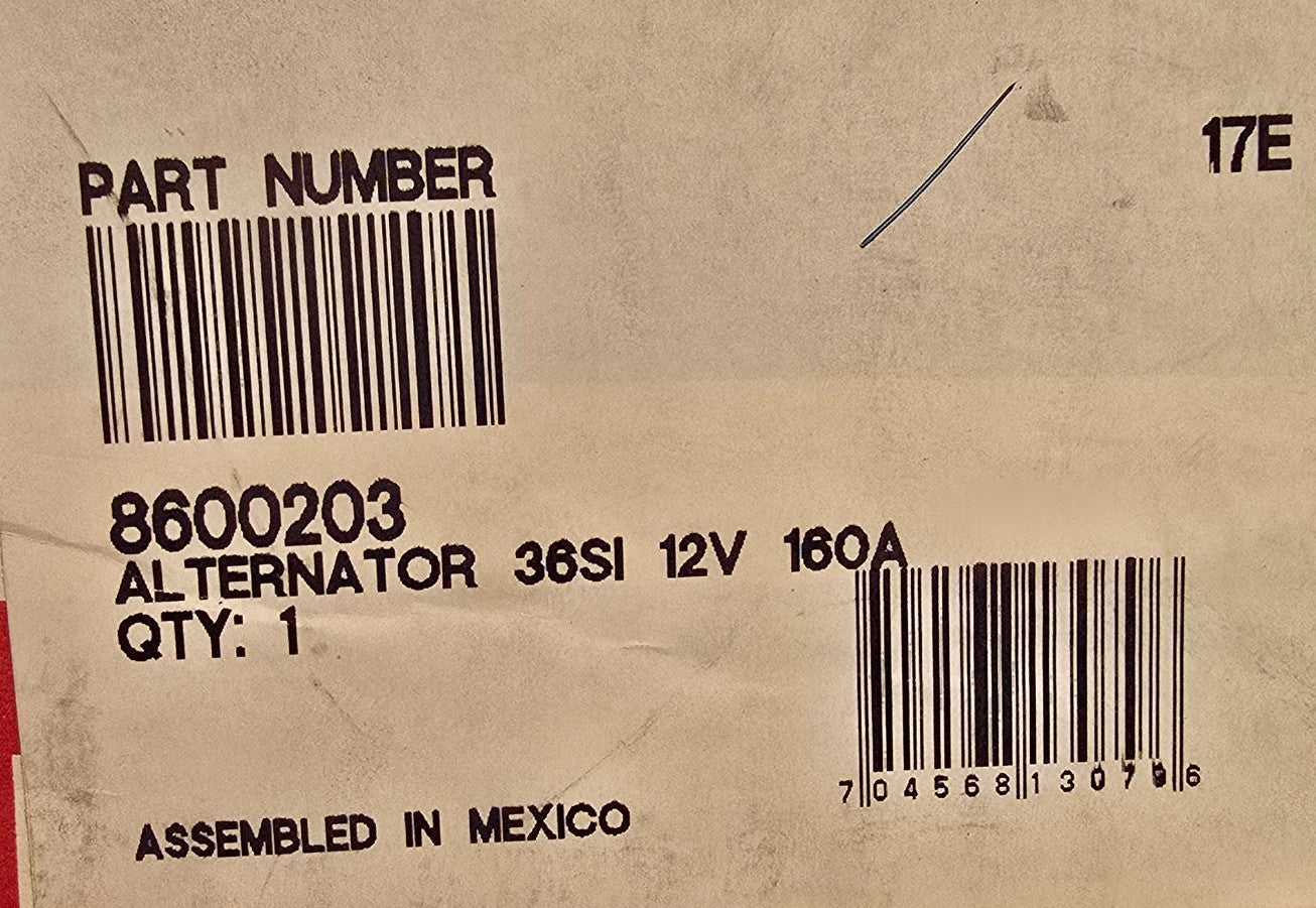 Delco Remy Part No. 8600203 — 36SI 160 amp  New Alternator